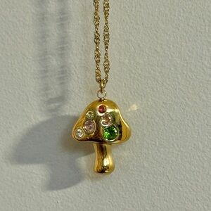 Stainless Steel Mushroom Pendant Necklace with Multicolor Stones